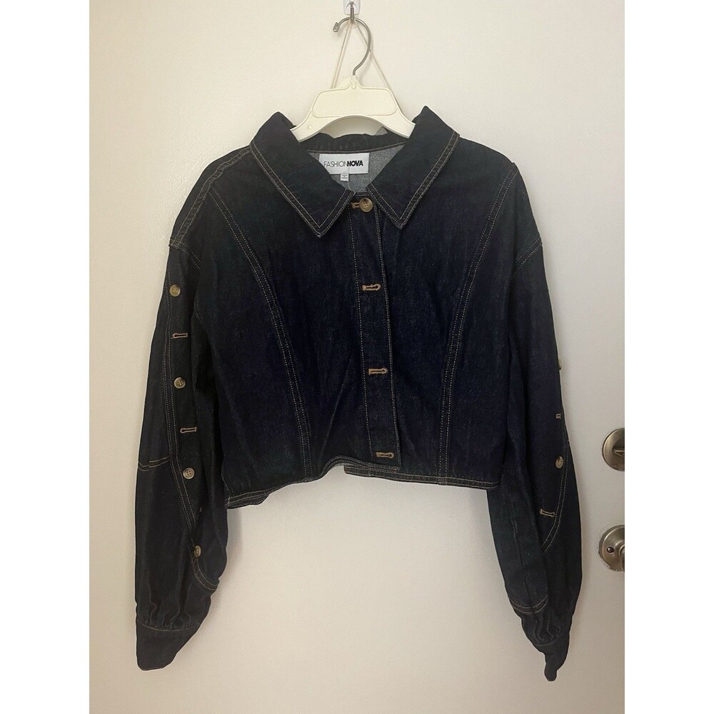 Denim Jacket One Size Dark Wash Loose Balloon Sleeves